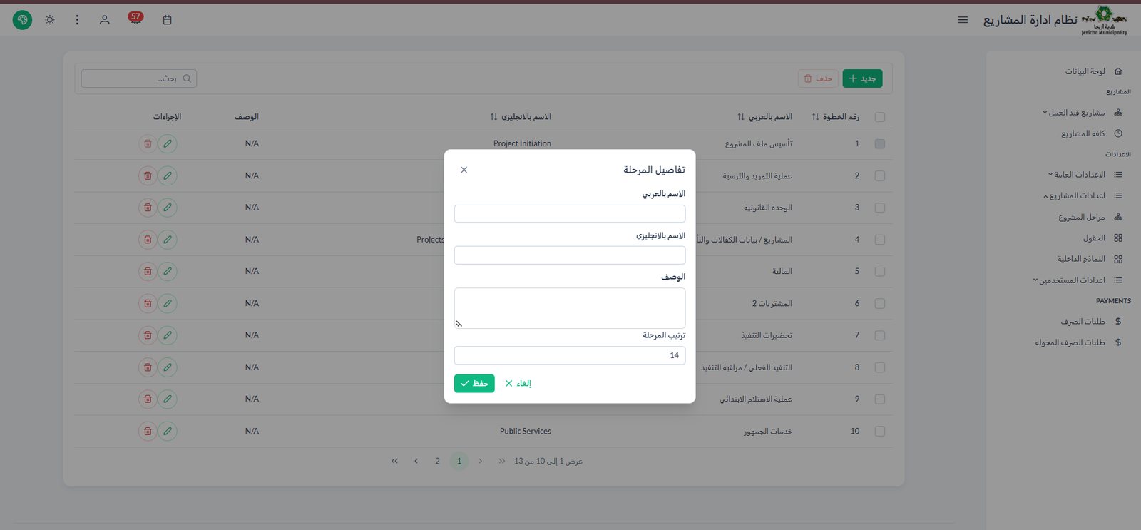 Configurable project stages, defined and ordered by the municipality itself.
